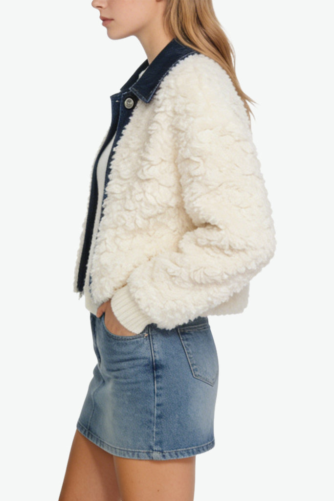 Women's Lapel Patchwork Fashion Loose Casual Thick Jacket