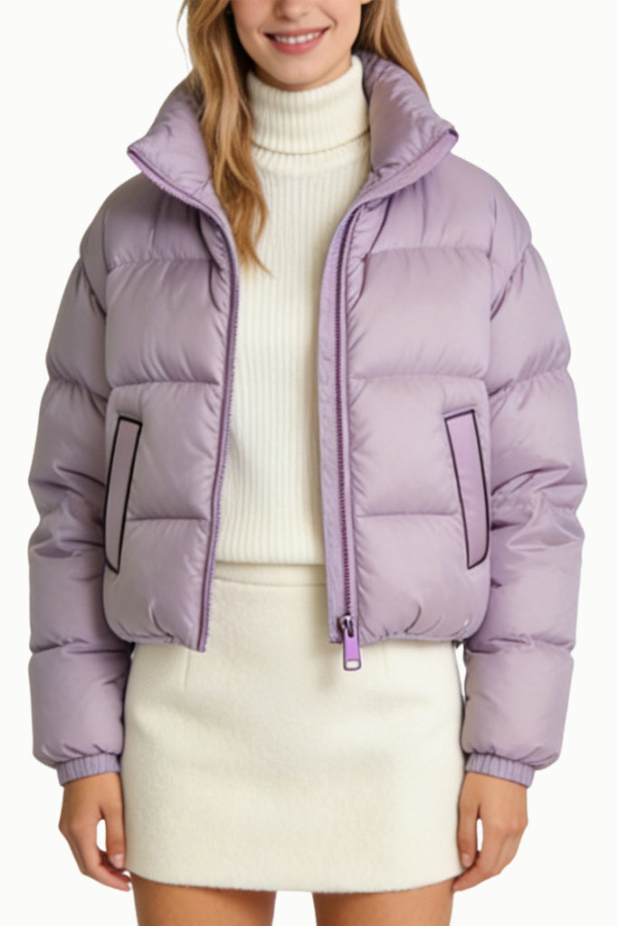 Women's Stand Collar Striped Quilted Minimalist Thick Jacket