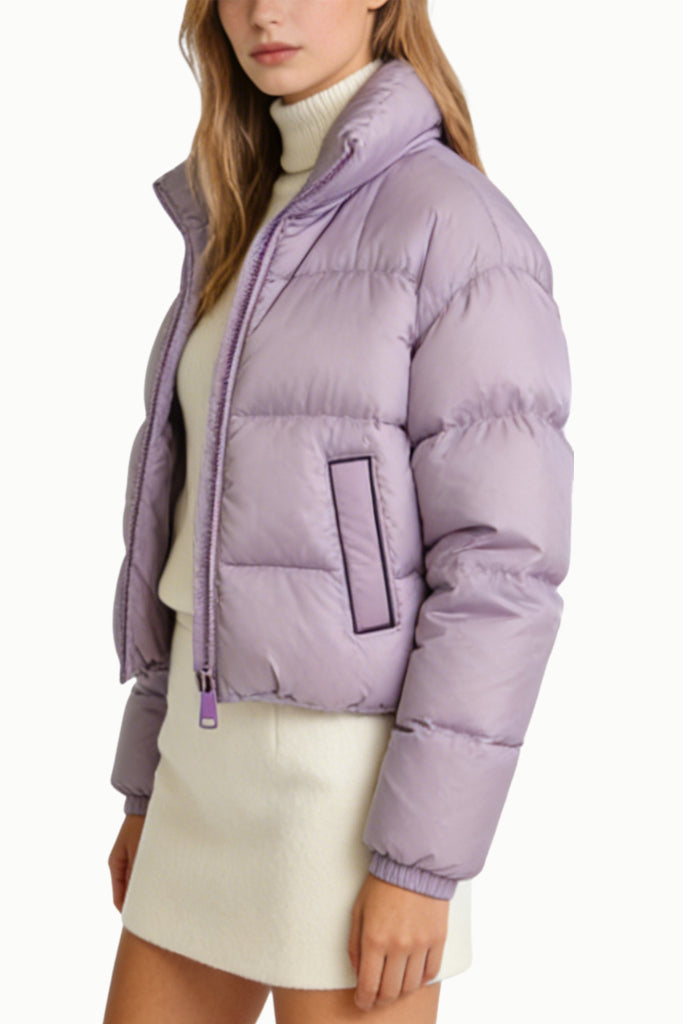 Women's Stand Collar Striped Quilted Minimalist Thick Jacket