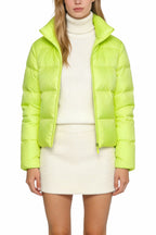 Women's Stand Collar Striped Quilted Loose Shiny Thick Jacket