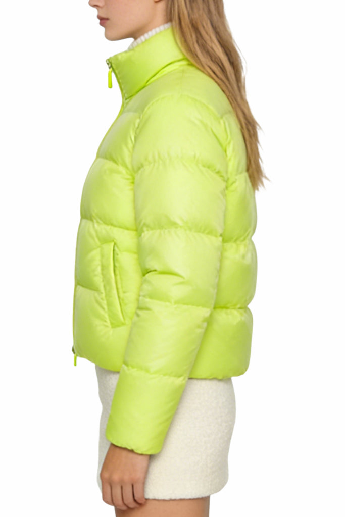 Women's Stand Collar Striped Quilted Loose Shiny Thick Jacket