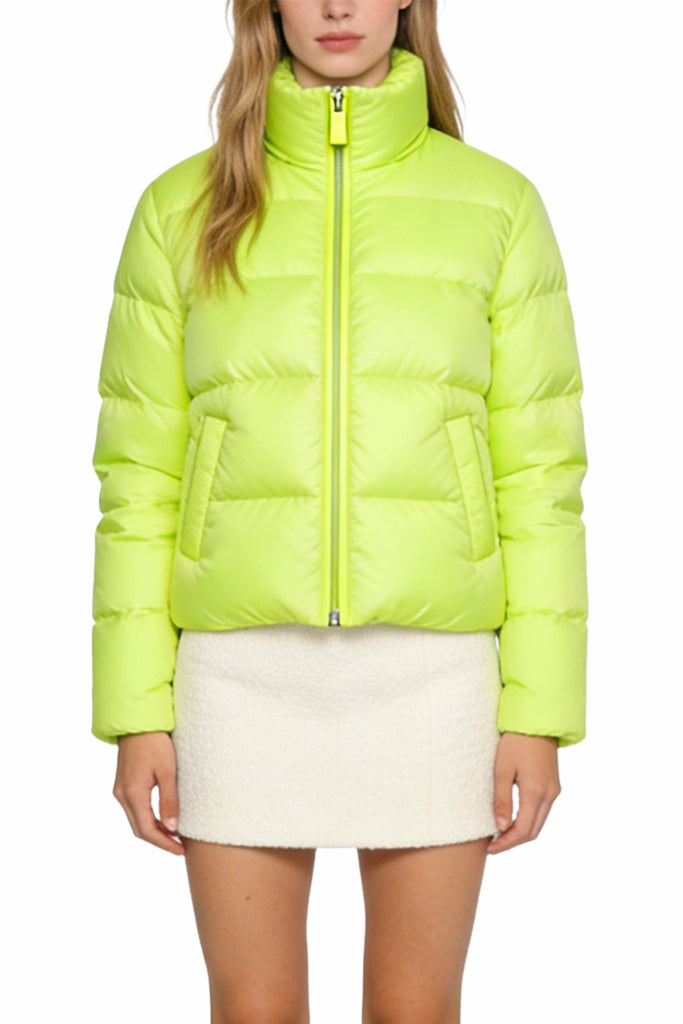 Women's Stand Collar Striped Quilted Loose Shiny Thick Jacket