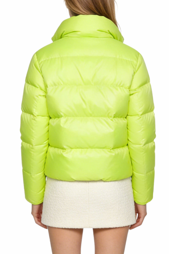 Women's Stand Collar Striped Quilted Loose Shiny Thick Jacket
