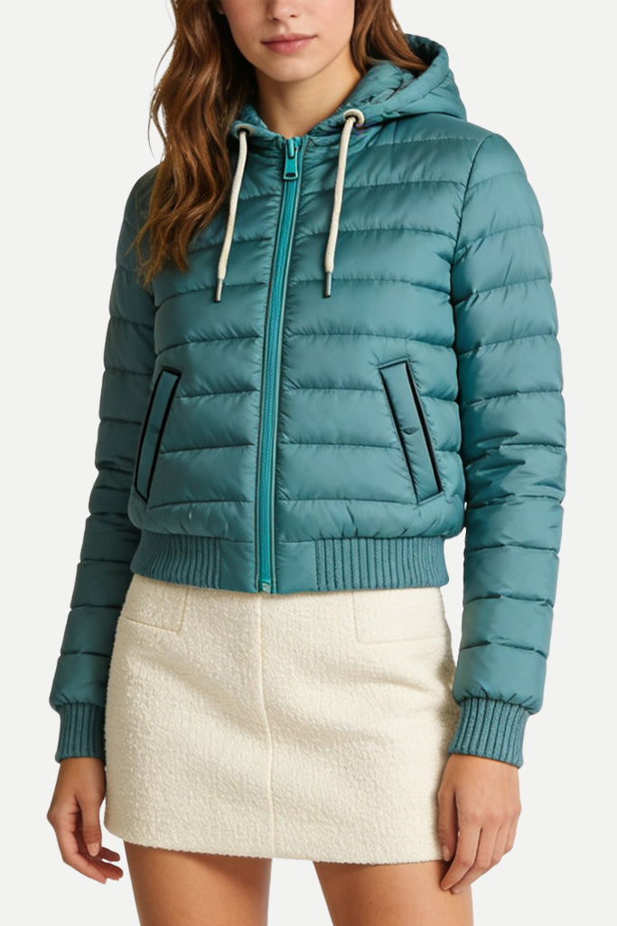 Women's Hooded Drawstring Decor Casual Thick Jacket