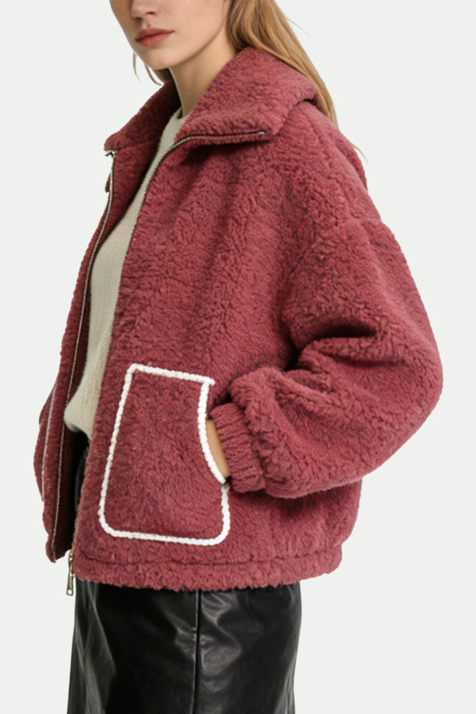 Women's Lapel Zipper Pocket Decor Loose Thick Jacket