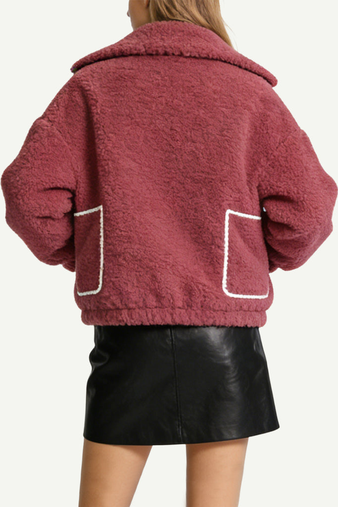 Women's Lapel Zipper Pocket Decor Loose Thick Jacket