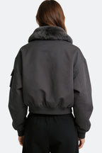 Women's Lapel Fur Collar Decor Loose Thick Jacket