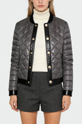 Women's Crew Neck Quilted Diamond Pattern Temperament Thick Jacket