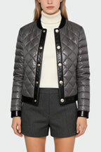 Women's Crew Neck Quilted Diamond Pattern Temperament Thick Jacket