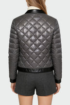 Women's Crew Neck Quilted Diamond Pattern Temperament Thick Jacket
