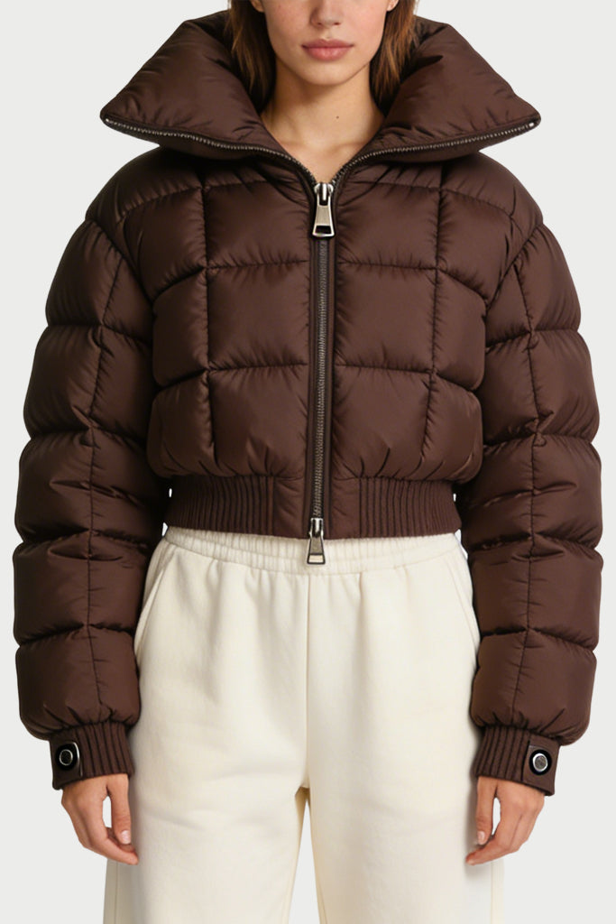 Women's Wide Lapel Metal Zipper Decor Thick Jacket