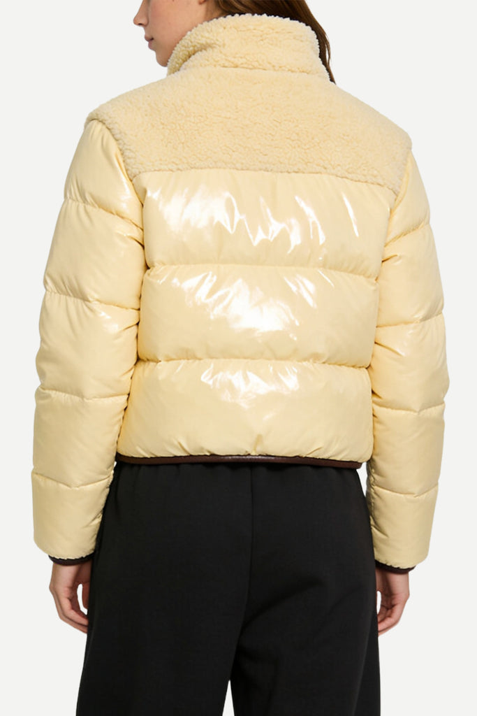 Women's Stand Collar Color-Block Pocket Decor Casual Thick Jacket