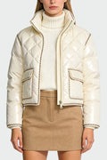 Women's Stand Collar Quilted Diamond Pattern Exquisite Thick Jacket