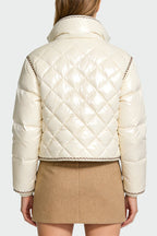 Women's Stand Collar Quilted Diamond Pattern Exquisite Thick Jacket