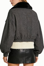 Women's Lapel Fur Collar Decor Loose Casual Thick Jacket