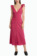 Vintage Ruffle V-Neck Midi Dress