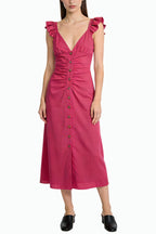Vintage Ruffle V-Neck Midi Dress