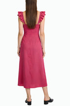 Vintage Ruffle V-Neck Midi Dress