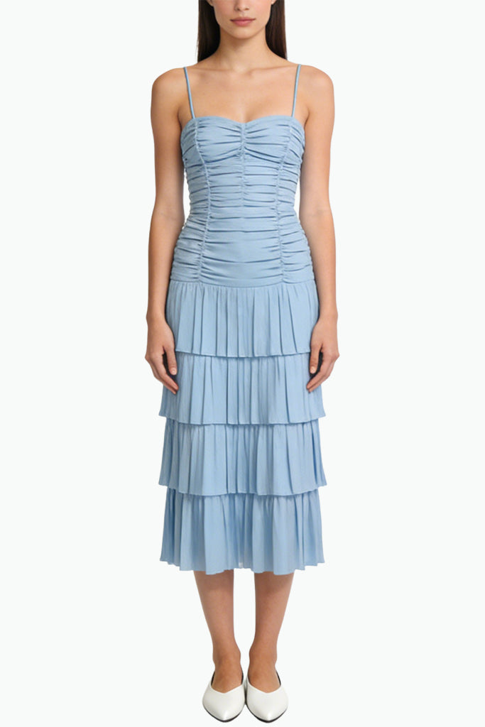 Gentle Pleated Sling Midi Dress