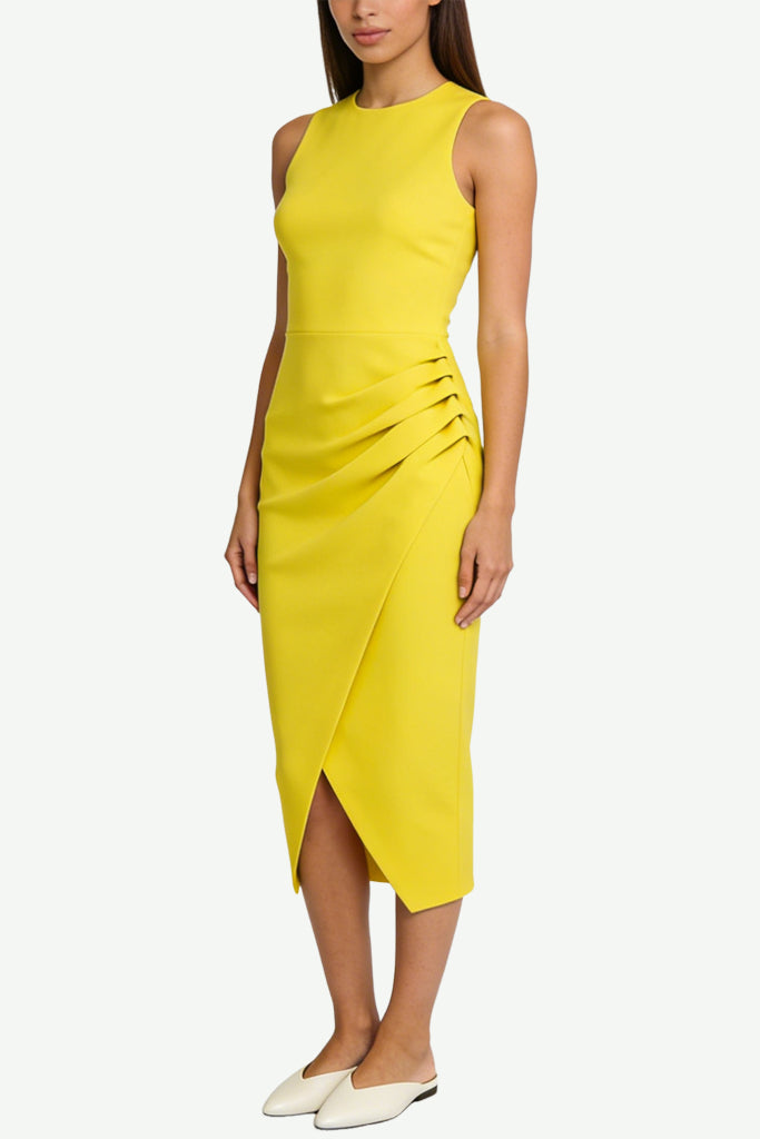 Elegant Sleeveless Pleated Slit Midi Dress