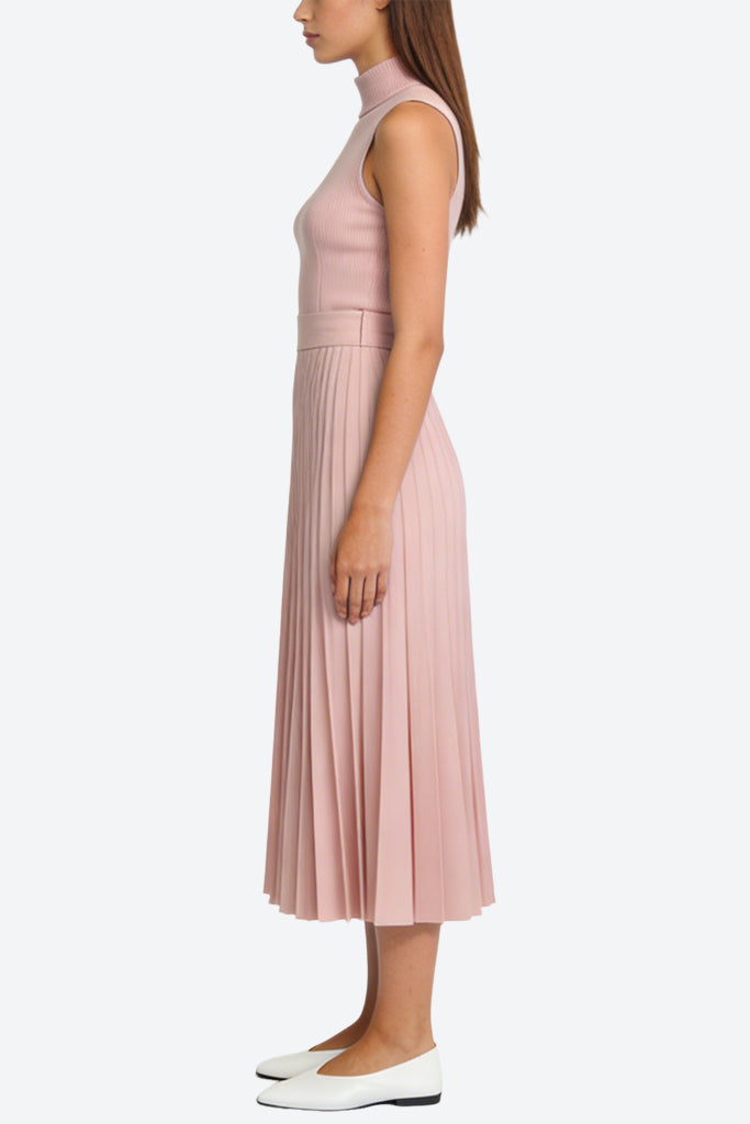 Temperament High Neck Sleeveless Pleated Midi Dress