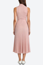 Temperament High Neck Sleeveless Pleated Midi Dress