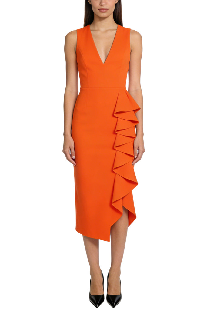 Fashion V-Neck Ruffle Midi Dress