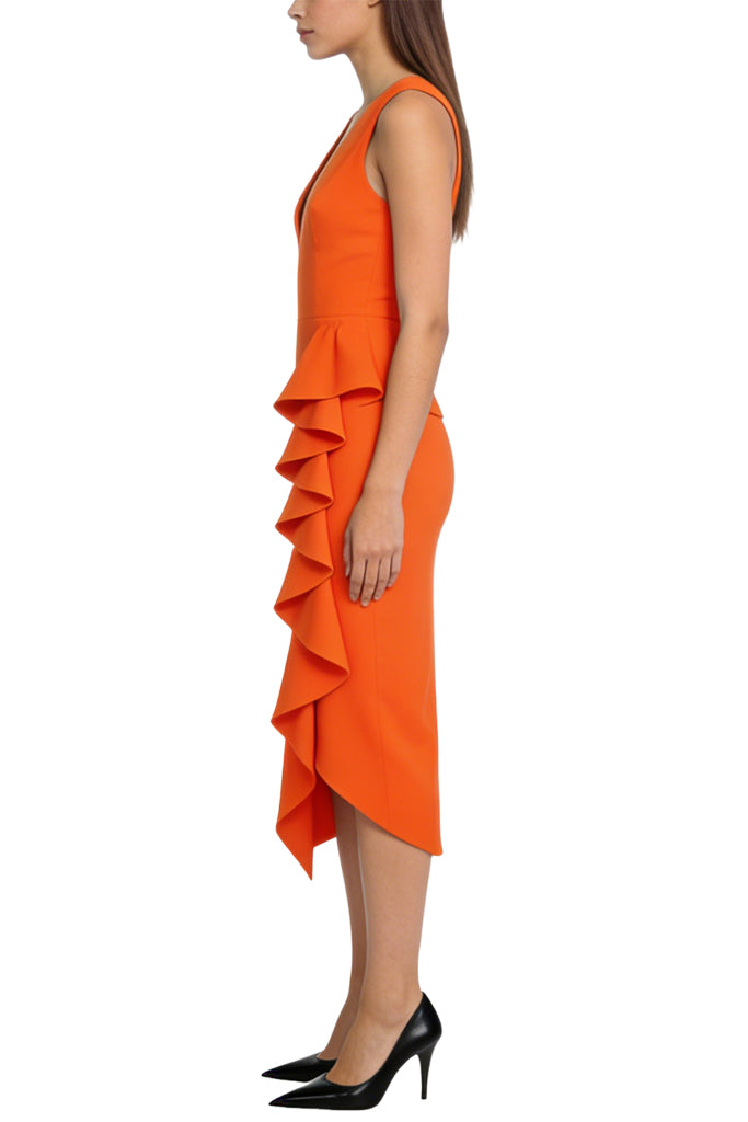 Fashion V-Neck Ruffle Midi Dress