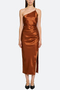 Sensual One-Shoulder Pleated Slit Midi Dress