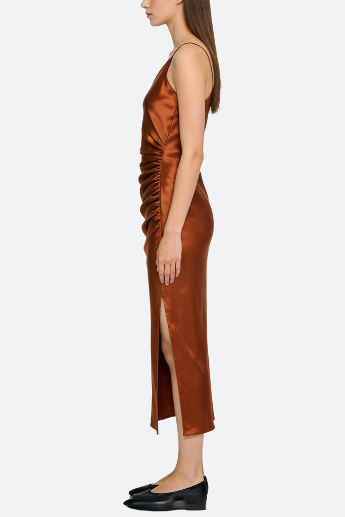 Sensual One-Shoulder Pleated Slit Midi Dress