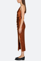 Sensual One-Shoulder Pleated Slit Midi Dress