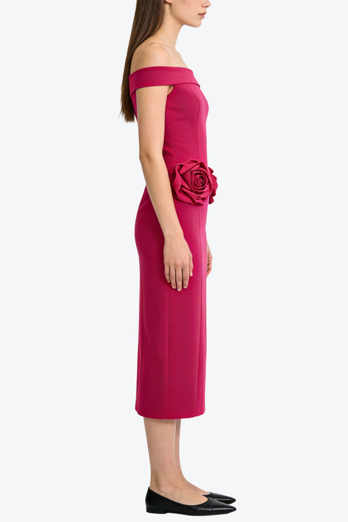 Elegant Rose Decor off Shoulder Midi Dress