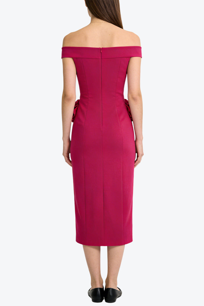 Elegant Rose Decor off Shoulder Midi Dress