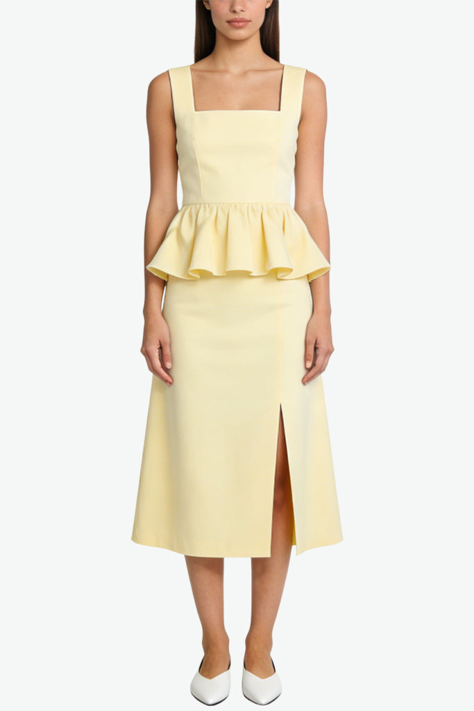 Gentle Ruffle Square Neck Midi Dress
