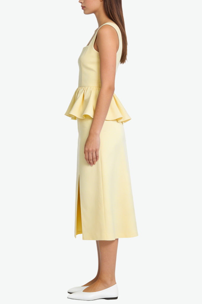 Gentle Ruffle Square Neck Midi Dress