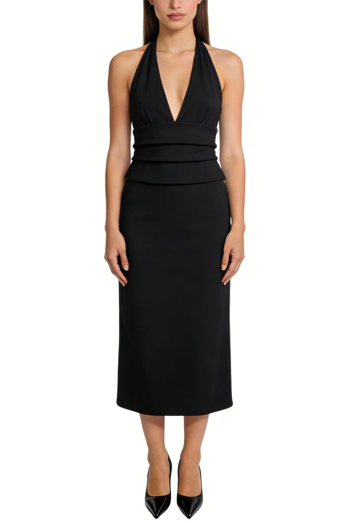 Sexy Halter Neck Waist Midi Dress