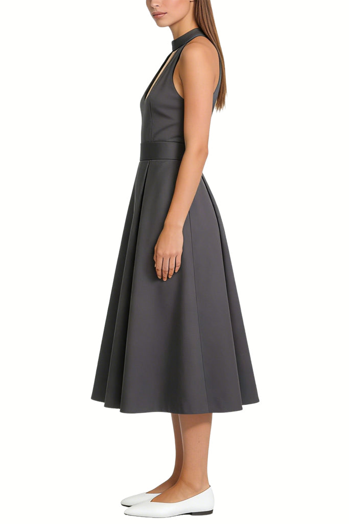 Temperament Halter Neck Waist Flare Midi Dress