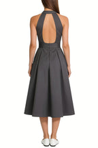Temperament Halter Neck Waist Flare Midi Dress