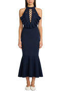 Romantic Lace Halter Neck Fishtail Midi Dress