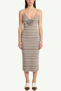 Gentle Striped Knitted Sling Midi Dress