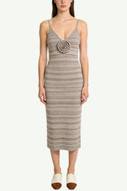 Gentle Striped Knitted Sling Midi Dress