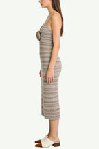 Gentle Striped Knitted Sling Midi Dress