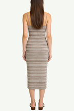 Gentle Striped Knitted Sling Midi Dress