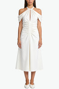 Sensual Halter Neck Pleated Midi Dress
