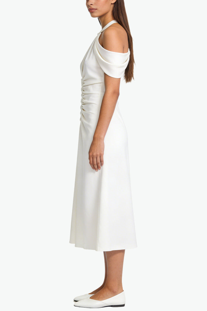 Sensual Halter Neck Pleated Midi Dress