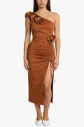 Romantic Rose Decor One-Shoulder Midi Dress
