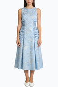 Elegant Floral Jacquard Waist Midi Dress