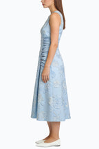 Elegant Floral Jacquard Waist Midi Dress