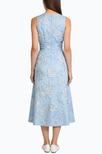 Elegant Floral Jacquard Waist Midi Dress