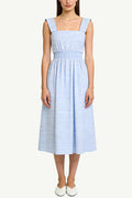 Fresh Striped Square Neck Waist Midi Dress